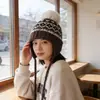 Gorro de Lana con Bola de Punto para Otoño e Invierno para Mujer, Gorro Grueso de Lana Tejido Grueso con Patrón Fair Isle, Cálido y Protector de Orejas, Gorro de Punto Grueso a Prueba de Frío