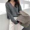 Suéter de Lana Grueso con Cuello en V para Otoño e Invierno para Mujer, Terciopelo, Holgado, 100% Casual, Perezoso, Suéter para Usar por Dentro, por Fuera, Combinación Perfecta, Base de Punto