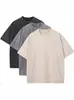 Camiseta masculina de manga curta, corte solto, ombros caídos, gola redonda, qualidade de exportação, modelagem europeia e americana, algodão 230g, acabamento lavado e desgastado, com efeito vintage de tingimento em cera