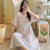 Camisón de Verano de Manga Corta para Mujer 2023 de Algodón Seda con Cordón Ajustable en la Cintura, Talla Grande Fresco, Se Puede Usar Afuera, Ropa de Casa Lujosa