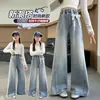 Jeans para Niña 2026 Otoño Nuevos Pantalones de Pierna Ancha para Niños Mayores, Elegantes Pantalones Rectos Sueltos con Bordado de Mariposas
