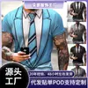 Impresión Digital 3D Moda de Verano Divertida Traje Falso Camiseta con Impresión 3D Camiseta con Pajarita Estilo Calle para Hombre Manga Corta