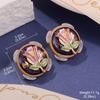 Pendientes sencillos con diseño de flor de temperamento, novedad de verano 2024, pendientes de gota de aceite de color esmaltado, pendientes retro degradados para mujer, venta al por mayor