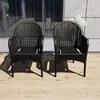 Mesas e Cadeiras de Rattan para Exterior, Cadeiras de Rattan Sintético, Conjunto de Mesa e Cadeiras com Guarda-sol para Cafeteria e Loja de Chá de Ferro Forjado para Pátio, Conjunto de Cinco Peças para Lazer ao Ar Livre