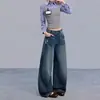 26 Novos Jeans da Moda para Mulheres Soltos Emagrecedores Foice Estilo Americano Rasgado Lavado Desconstruído Desfiado Suporte Dropshipping