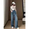 Jeans retos de cintura alta estilo retrô americano para afinar a silhueta feminina, novo estilo primavera e outono, soltos e relaxados, calças pantalona compridas