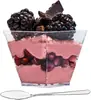 Taza de Postre Cuadrada de Plástico de 100ml Taza Mini de Postre Trapezoidal Mousse Taza de Gelatina Taza de Cuatro Gelatinas Desechable