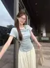 Camiseta Blanca de Manga Corta con Tirantes de Nudo para Mujer, Nuevo Estilo Verano 2026, Diseño de Nudo Blanco, Top Fruncido de Moda Ajustado