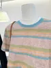Camiseta de Manga Corta para Mujer Estilo Verano 2026 con Rayas en Contraste, Cuello Redondo Holgado, Casual y Versátil, Top que Reduce la Edad para Mujer