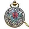 Reloj de Bolsillo Vintage de Bronce con Flor Doble de Ocho Pétalos para Hombres y Mujeres Reloj de Bolsillo de Cuarzo Reloj Grande Colgante Reloj de Regalo Reloj de Bolsillo Simple Creativo