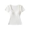 Ins Chica Atrevida Ajustado Exterior Exterior Exterior Exterior Exterior Exterior Exterior Exterior Exterior Exterior Exterior Base Ancha de Hombro Top para Mujer Puro Deseo Cinturón Hormiga Almohadilla para el Pecho Camiseta de Manga Corta