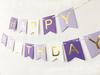 Bandera de cola de pez bronceada con degradado morado y feliz cumpleaños, guirnalda de papel decorativa para fiesta de cumpleaños