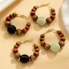 Pendientes Redondos de Madera Retro Transfronterizos Europeos y Americanos, Modernos, Únicos, Sencillos, de Nicho, Versátiles Accesorios para Pendientes de Mujer