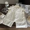 Gran Venta No Reembolsable y No Intercambiable [Pedido por Racionalidad] Top sin Mangas Chaleco con Lazo para Niñas + Pantalones de Pierna Recta Pierna Ancha