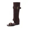 Sandalias de Velour de Caña Alta con Hebilla para Mujer, con Aumento Oculto de Altura y Suela Gruesa, Sandalias Casuales de Verano Cuadradas Abiertas, Disponibles en Tallas Grandes