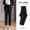 Calça social feminina preta primavera e outono 2024 reta cintura alta caída slim plus size nove casual tubo de fumaça fina