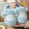 26 Nuevas Zapatillas de Algodón Suaves y Lindas de Oveja Pequeña para Otoño e Invierno, para el Hogar, Interiores, Antideslizantes, Suela Gruesa, Calientes de Felpa, Zapatillas de Piel para Maternidad