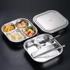Plato de Cena de Acero Inoxidable 304 con Tapa para Adulto Caja de Comida para Personal de Tres Compartimentos para Estudiantes Escolares Plato de Comida Rápida Shihuai