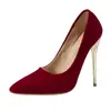 Zapatos rojos de 12 cm, zapatos de novia y dama de honor, nueva colección de verano 2024 para mujer, tacones de aguja, gamuza, sexys, zapatos de salón de punta fina