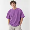 Camiseta Vintage Lavada Transfronteiriça de Manga Curta, Ombro Caído, Modelagem Solta, Gola Redonda, Unissex, Lavagem Batik, Tamanho Europeu Solto