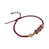 Pulsera de Cristal de Fresa Calcedonia Moneda de Cobre, Pulsera Tejida a Mano, Regalo para Novia, Regalo para Estudiante, Cristal Natural