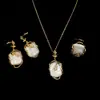 Conjunto Natural Barroco de Tres Piezas de Pendientes, Anillos y Cadenas para Clavícula de Perlas de Agua Dulce para Mujer, Nicho Francés, Lujo Accesible y Sentido de Alta Gama