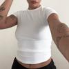 Amazon 2025 Nuevo Verano Mujer Color Puro Sexy Ombliguera Slim Manga Corta Camiseta Estilo Europeo y Americano Top Básico