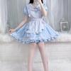 S-5XL Original Japonês Soft Girl Lolita Vinho Tinto Padrão Cruzado Roupa de Empregada Vestido Feminino