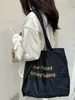57262 Estilo Coreano Ins Letra Bordada Jeans Moda Bolsa de Lona Bolsa de Ombro para o Trabalho Bolsa Tote de Mão
