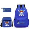 Mochila Escolar One Piece Luffy Transfronteiriça Mochila de Ombro Estojo de Lápis Bolsa de Lona de Três Peças Grande Capacidade Rei dos Piratas