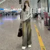 Elegantes Jeans Rasgados Estilo Americano para Mujer, Nuevos de Otoño Pierna Recta Talla Grande Vintage de Largo Completo Piernas Anchas Ajuste Holgado