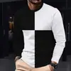 Nueva camiseta de manga larga con estampado digital 3D para hombre de importación, camiseta de cuello redondo con bloques de color para hombre