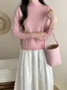 Estilo Suave ~ Lana 100% Color Sólido Simple Suave Cuello Semi-Alto Suéter de Punto Ropa Interior para Mujer Camisa Base Elegante de Alta Gama