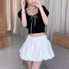 Estilo coreano Crewneck malha manga curta T-shirt feminina verão Bow Base Shirt com curto bonito top pequeno