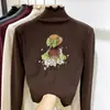 Camiseta Espessa de Manga Longa para Meninas com Bordas Franzidas, Gola Meia-Alta Estilosa, Camiseta Base Escovada para Outono e Inverno