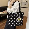 Bolso de Hombro Tipo Tote de Lunares de Nicho Estilo Coreano para Mujer 2026 Nuevo Bolso de Lona de Gran Capacidad a la Moda Bolso de Hombro para Viajes