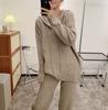 Diseño Nicho Estilo Lazy Traje Casual Suéter con Capucha para Mujer Cintura Alta Pierna Ancha Pantalones al Piso Tejido Conjunto de Dos Piezas ins