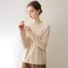 Suéter base de punto para mujer de primera línea listo para usar, doce agujas, liso, 100% cachemira pura, suelto, adelgazante, con borde enrollado