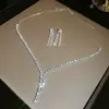 Pendientes Europeos y Americanos Transfronterizos de Zircón Brillante con Borlas, Collar de Lujo Ligero de Alta Gama, Versátil para Ropa de Noche, Accesorio de Diseño Elegante