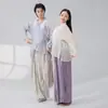 Blusa Holgada Asimétrica Unisex con Cuello Alto y Corbata Nuevo Estilo Chino Artístico Protector Solar Conjunto de Ropa de Baile