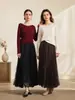 Falda plisada de terciopelo con retazos de encaje Feiyuan para mujer, nuevo estilo otoño e invierno, ropa de trabajo para el día a día, falda plisada de color liso
