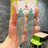 Brincos de Corrente Longa com Garras Exageradas Elegantes de Prata S925 com Strass para Mulheres Brincos com Franjas de Diamante Colorido Europeus e Americanos Brincos da Moda