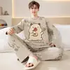 Pijama para Hombre Manga Larga Algodón Puro Primavera y Otoño Delgado Estudiante Joven Dibujos Animados Ropa de Casa Holgado Tallas Grandes Traje