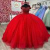 Estilo Europeo y Americano Tul Colorido 2026 Nuevo Vestido Rojo de Princesa de Pasarela Vestido de Novia Hombros Descubiertos Falda Abullonada Vestido de Gala Vestido de Noche