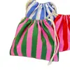 Bolsa de Algodón Rayado de Algodón Puro con Cordón y Bolsillo, Bolsa Plana de Algodón con Cordón, Bolsa de Empaque a Prueba de Polvo para Regalo, Personalizada por el Fabricante