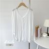Cardigan de tricô transparente com recortes, manga longa, xale, blusa feminina de verão, solta, casual, camisa de ar condicionado, capa externa