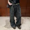 Calça casual esportiva xadrez estilo americano de cintura dupla com corte relaxado para homens e mulheres, calça longa de verão solta de perna reta, estilo preguiçoso, perna larga