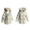 Modelo Nuevo 2026 Chaqueta de Plumas de Longitud Media para Mujer con Capucha y Cuello Grande de Piel para Mujeres Menudas, Abrigo de Plumas de Pato Blanco Invierno de Moscú