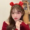 Diadema de Peluche con Cabeza de León Festiva Roja de Dibujos Animados para Año Nuevo para Mujeres, Adecuada para Peinado Diario, Lavado de Cara, Fotos Festivas y Aplicación de Maquillaje