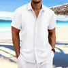 2024 Explosões transfronteiriças Amazon AliExpress Novo Algodão e Linho Masculino Listrado Jacquard Casual Solto Camisa de Manga Curta